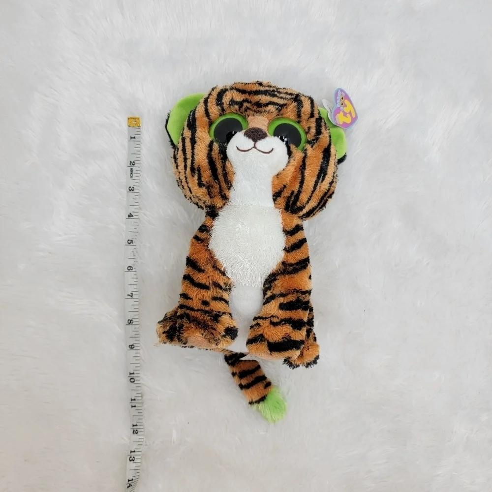 Ty Beanie Boo Plush Stripes Tiger Stuffed Animal Orange Black Green Eyes Soft